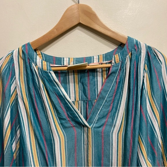 Anthropologie Byron Blouse Size Small Teal Green Striped Puff Sleeve Loose Fit - Picture 4 of 12